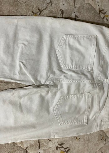 Beyaz Düğmeli Keten Kadın Pantolon - Görsel 2