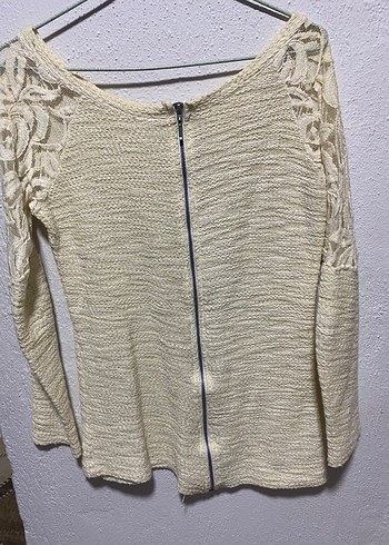 Bej Bohem Uzun Kollu Örgü Kadın Kazak - Görsel 3