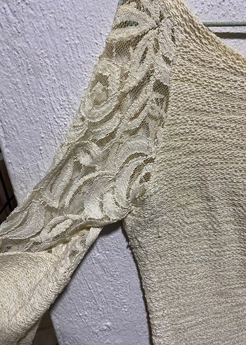 Bej Bohem Uzun Kollu Örgü Kadın Kazak - Görsel 2