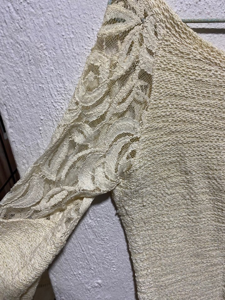 Bej Bohem Uzun Kollu Örgü Kadın Kazak - Görsel 2