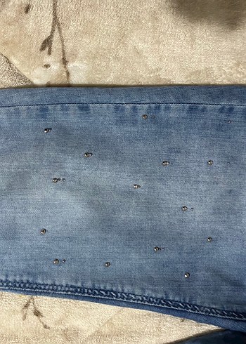 Payet İşlemeli Mavi Kadın Kot Pantolon - Görsel 3