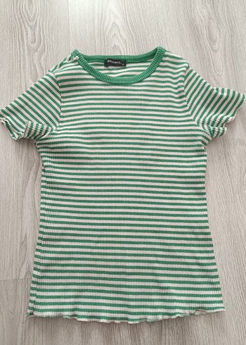 Yeşil Çizgili Kısa Kollu Tişört crop