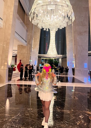 Holografik Straplez Büstiyer ve Kolluk Cadılar Bayramı Kostümü - Görsel 6