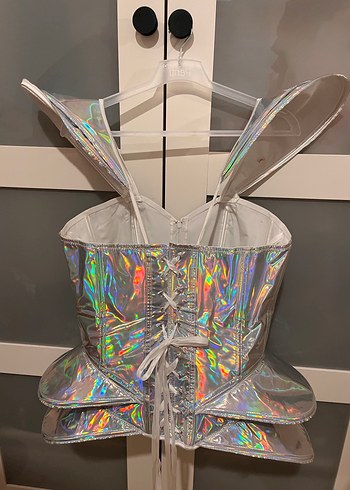 Holografik Straplez Büstiyer ve Kolluk Cadılar Bayramı Kostümü - Görsel 4