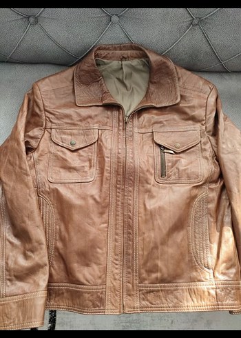 Düğmeli Kahverengi Erkek Deri Ceket - Görsel 2