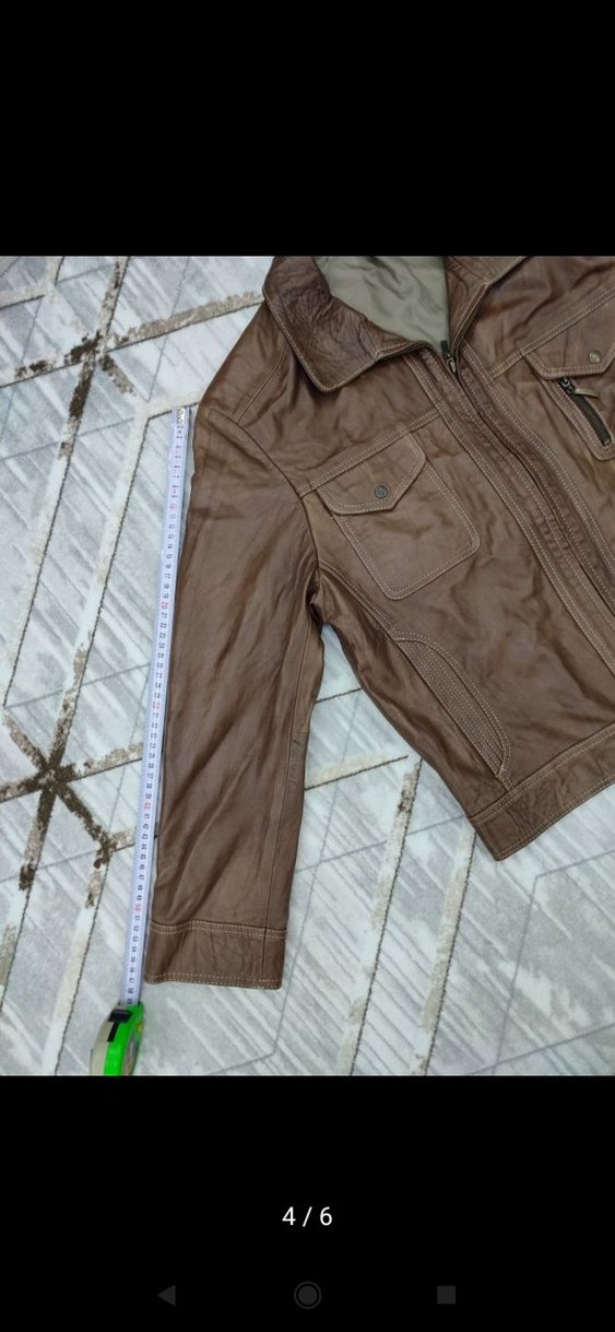 Düğmeli Kahverengi Erkek Deri Ceket - Görsel 5