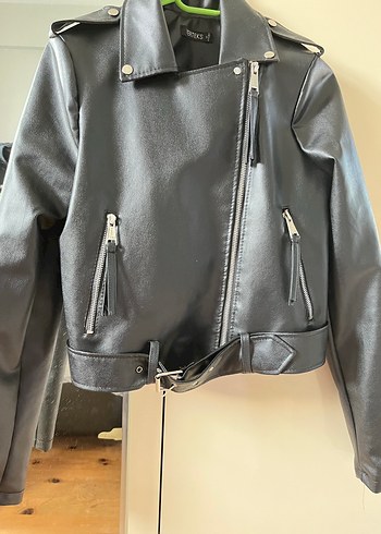Siyah Kadın Deri Biker Ceket