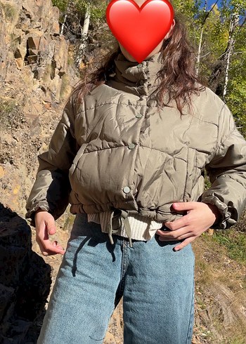 Düğmeli yeşil Kadın Kışlık Mont