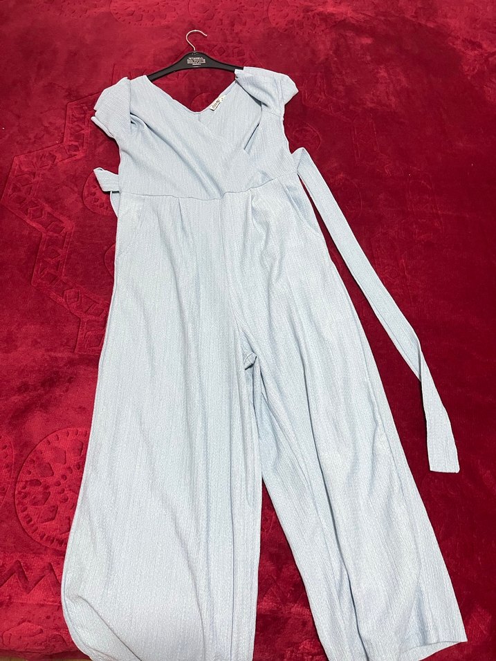 V Yaka Uzun Mavi Tulum - Görsel 2