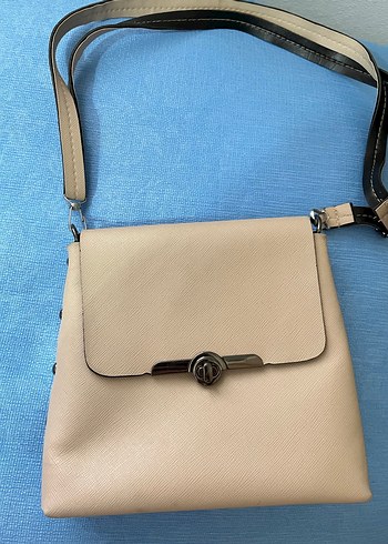 Bej Deri Kadın Omuz Çantası Tokalı - Görsel 2