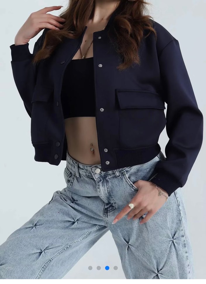 Kadın Mavi  Ceket, Düğmeli, Rahat Kesim - Görsel 2