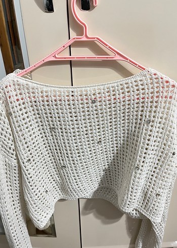 Beyaz Örgü Kadın Triko Uzun Kollu - Görsel 2