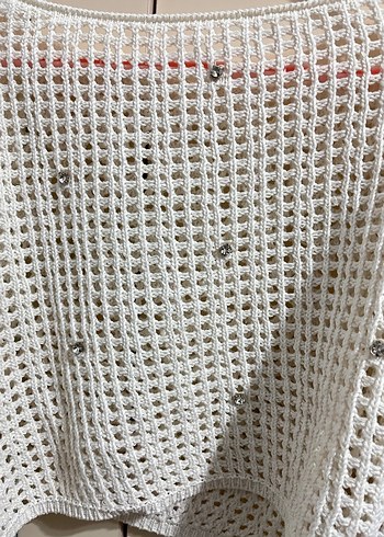 Beyaz Örgü Kadın Triko Uzun Kollu - Görsel 3