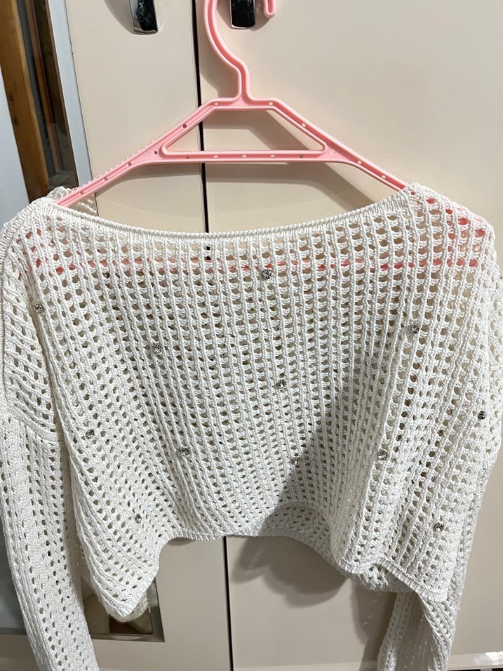 Beyaz Örgü Kadın Triko Uzun Kollu - Görsel 2