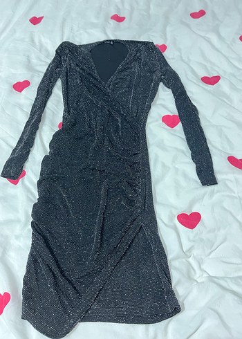 Uzun Kollu Drapeli Koyu Mavi Kadın Abiye Elbise - Görsel 2