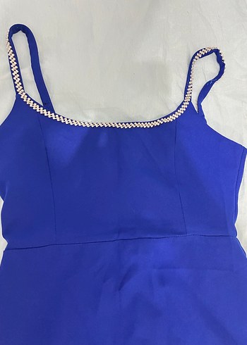 Zincir Detaylı Mavi Midi Elbise - Görsel 7