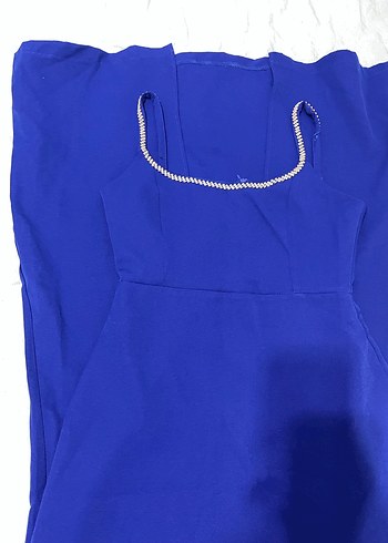 Zincir Detaylı Mavi Midi Elbise - Görsel 6