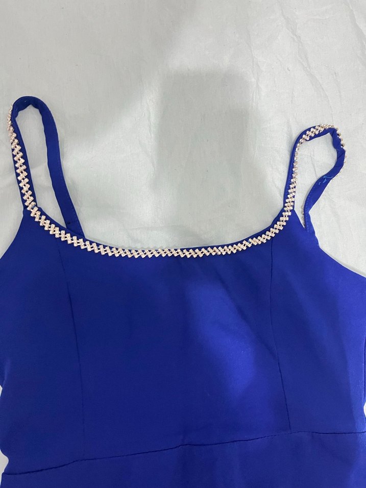 Zincir Detaylı Mavi Midi Elbise - Görsel 5