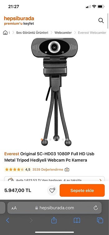 Everest 1080P webcam FullHD Çok kaliteli