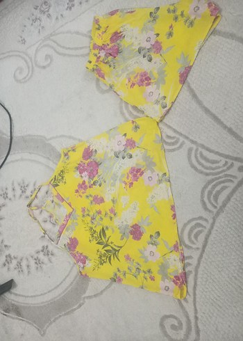 Suwen Sarı Çiçekli Mini Bohem Pijama Takımı