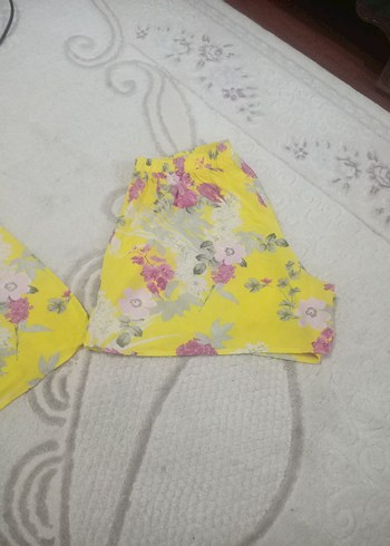 xl Beden sarı Renk Sarı Çiçekli Mini Bohem Pijama Takımı