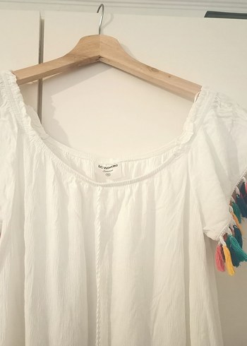 LC Waikiki Püsküllü Beyaz Bohem Midi Elbise