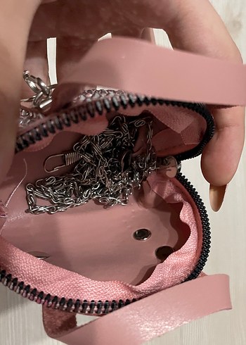 Diğer Pembe Deri Taşlı Mini Çapraz Çanta