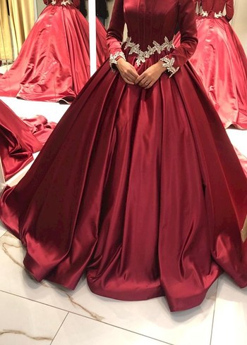 Bordo, Uzun Kollu, İşlemeli Kadın Abiye - Görsel 2