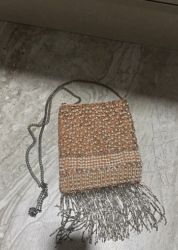 Boncuk İşlemeli Bej Örgü Bohem Çanta - Görsel 2