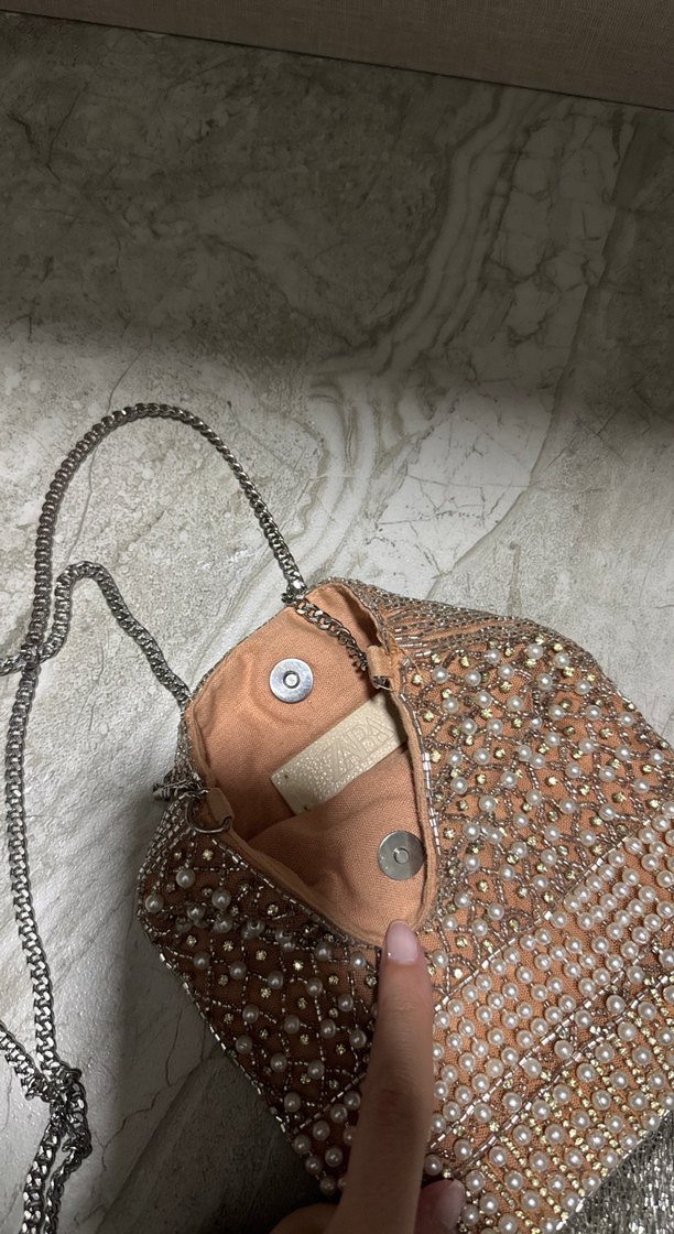 Boncuk İşlemeli Bej Örgü Bohem Çanta - Görsel 3