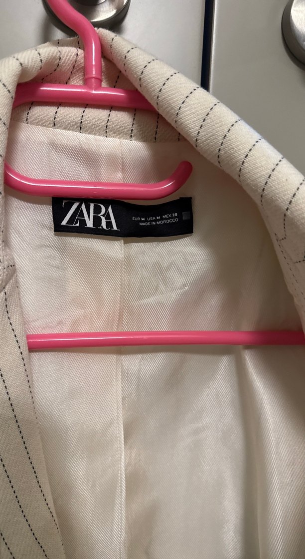 Bej Keten Mini Çizgili Kadın Blazer - Görsel 3