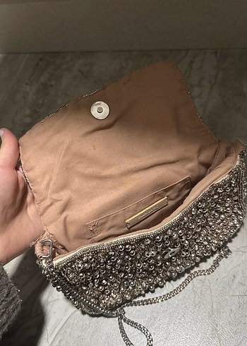 Boncuk İşlemeli Gri Triko Kadın Portföy Çanta - Görsel 3