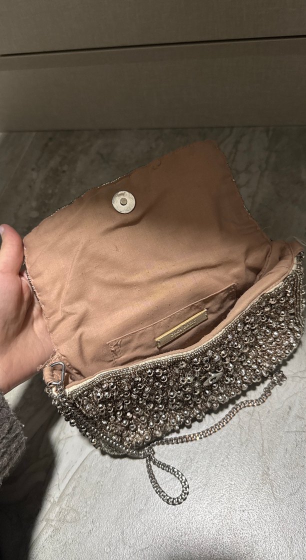 Boncuk İşlemeli Gri Triko Kadın Portföy Çanta - Görsel 3