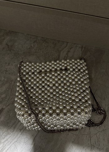 İnci Boncuklu Beyaz Kadın Çanta - Görsel 2