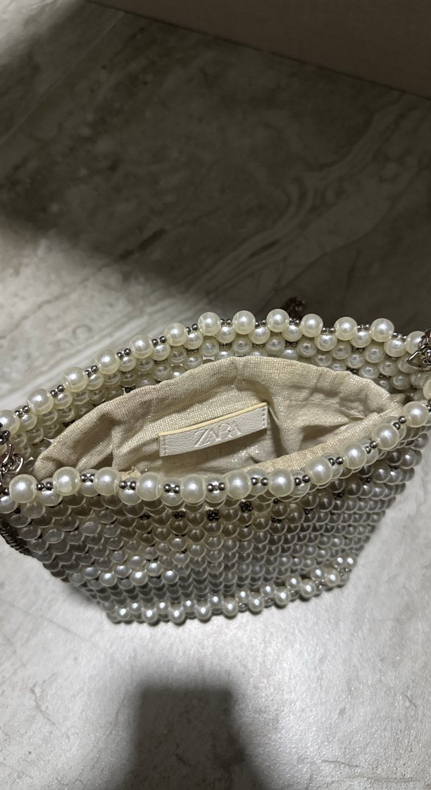 İnci Boncuklu Beyaz Kadın Çanta - Görsel 3