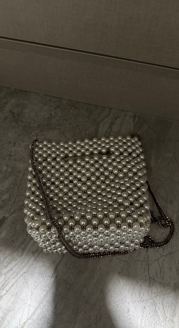 İnci Boncuklu Beyaz Kadın Çanta - Görsel 2
