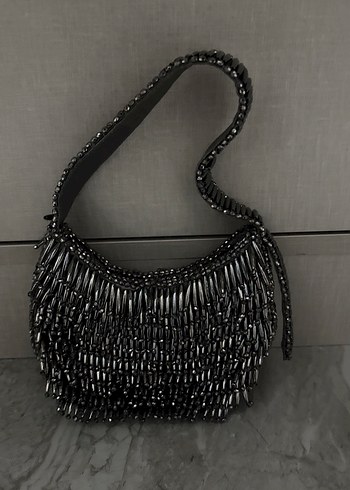 Siyah Boncuk İşlemeli Gotik Kadın Çantası - Görsel 2