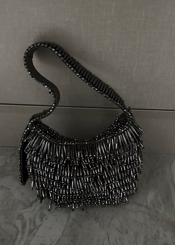 Siyah Boncuk İşlemeli Gotik Kadın Çantası - Görsel 3