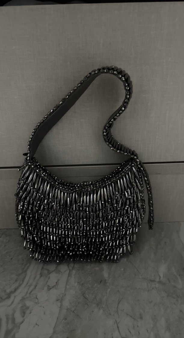 Siyah Boncuk İşlemeli Gotik Kadın Çantası - Görsel 2