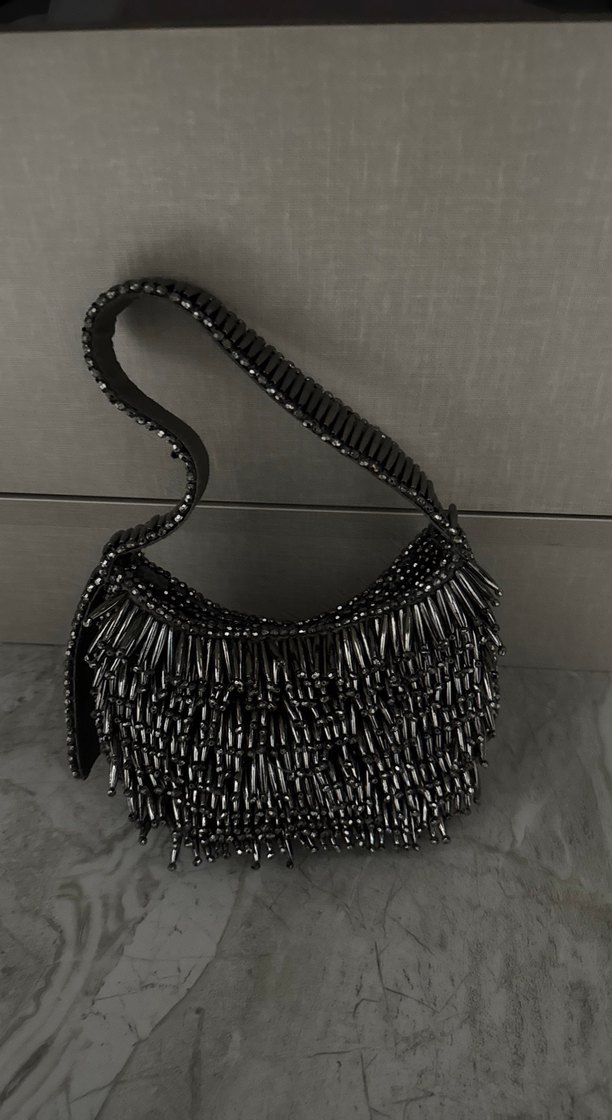 Siyah Boncuk İşlemeli Gotik Kadın Çantası - Görsel 3