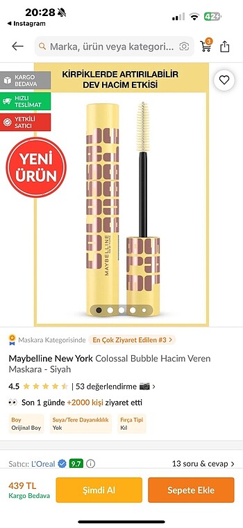 Yeni çıkan maybelline colossal maskara
