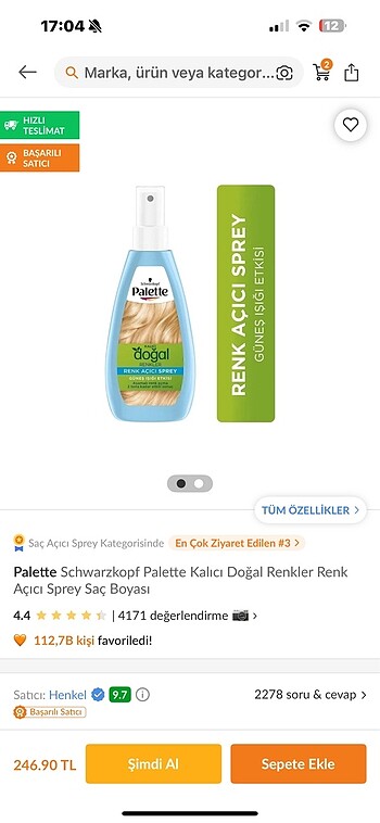 Palette doğal saç açıcı sprey