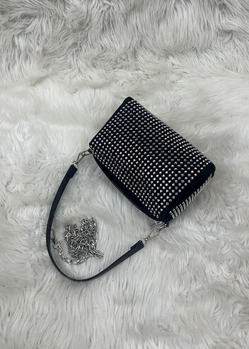 Siyah Payetli Zebra Desenli Kadın Çanta