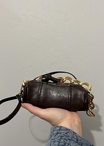 Zara Zincir Detaylı Kahverengi Yılan Desenli Deri Çanta