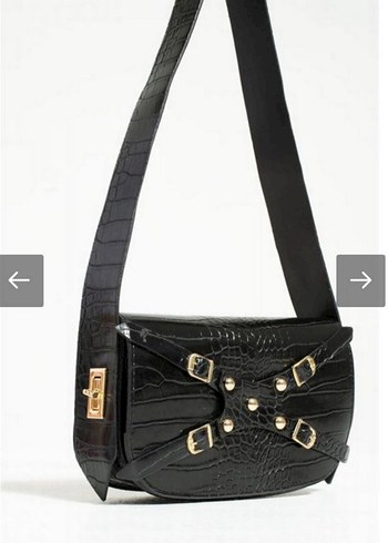 Kemer Detaylı Siyah Yılan Derisi Desenli Deri Çanta - Görsel 2