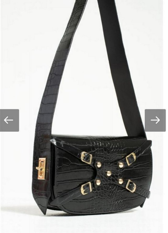 Kemer Detaylı Siyah Yılan Derisi Desenli Deri Çanta - Görsel 2