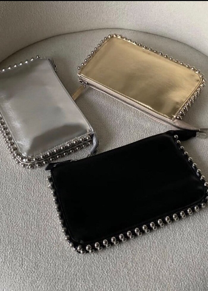 Zincir Detaylı Siyah Deri Kadın Clutch Çanta - Görsel 2