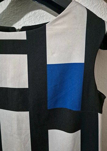 Mavi Kareli Kemerli Mini Elbise - Görsel 2