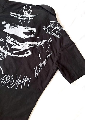 l/xl Beden siyah Renk Düğmeli Siyah Baskılı Erkek Gömlek