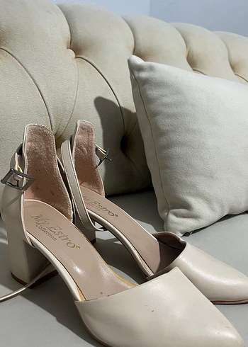 Beyaz Deri  Kadın Topuklu Ayakkabı - Görsel 3